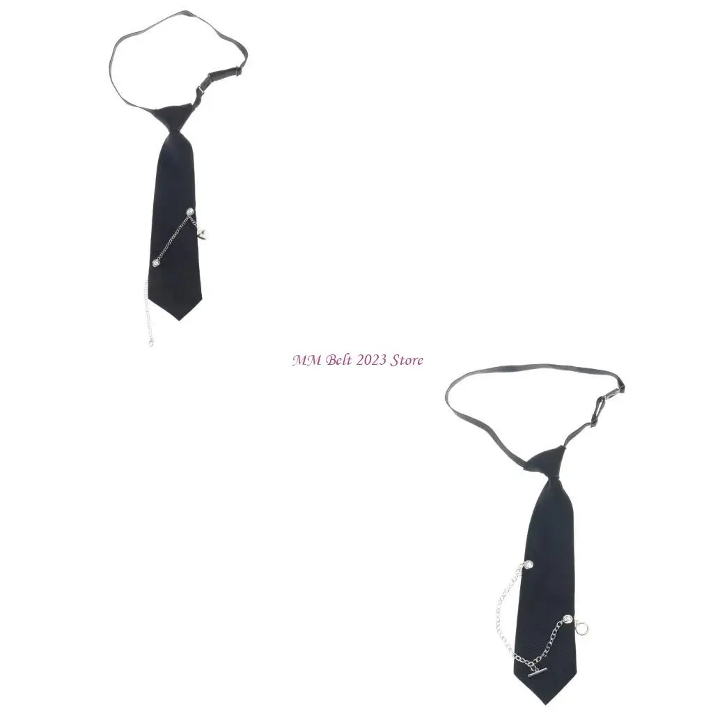 

49ME Childrens Clip On Chain Tie 3D Ribbon Design Glossy Metal Chain Decoration