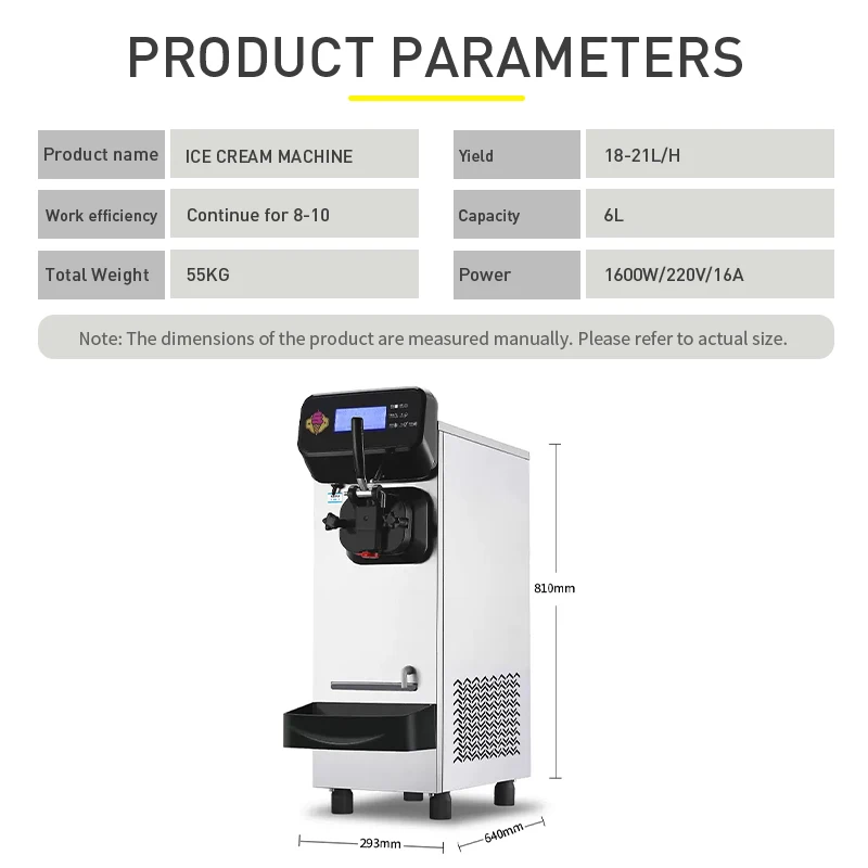 Small Automatic  Commercial  Ice Cream Machine Single Head Table Top Ice Cream Machine Intelligent Touch with Display