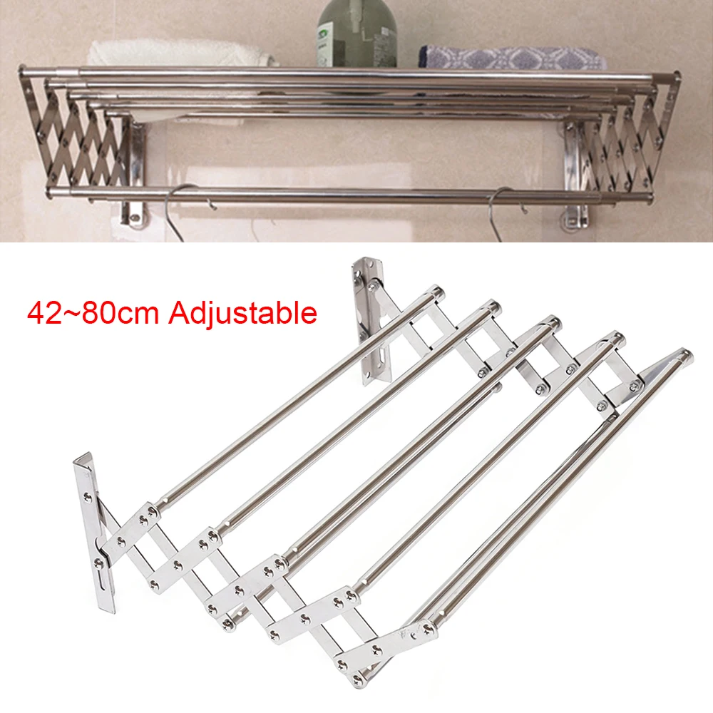 Creative Stainless Steel Folding Telescopic Towel Rack Multifunctional Shelf Towel Storage Rack 42~80cm Adjustable