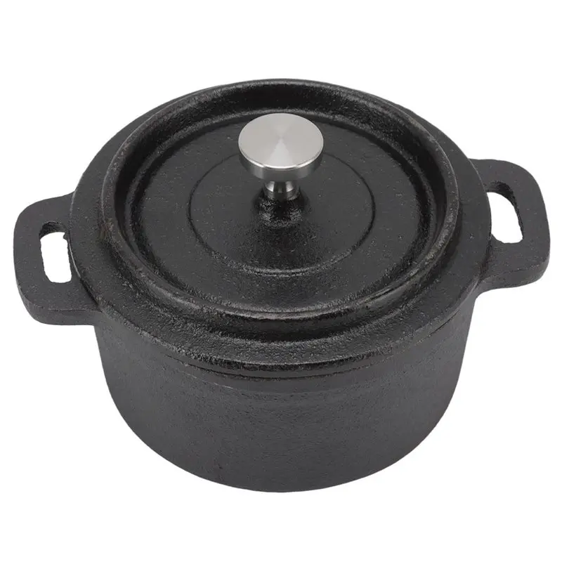 

ABZL Dutch Oven Cast Iron Pot With Lid Double-Layer Design, Thick Wall, Handle For Slow Cooking Kitchen Use, 10Cm In Diameter