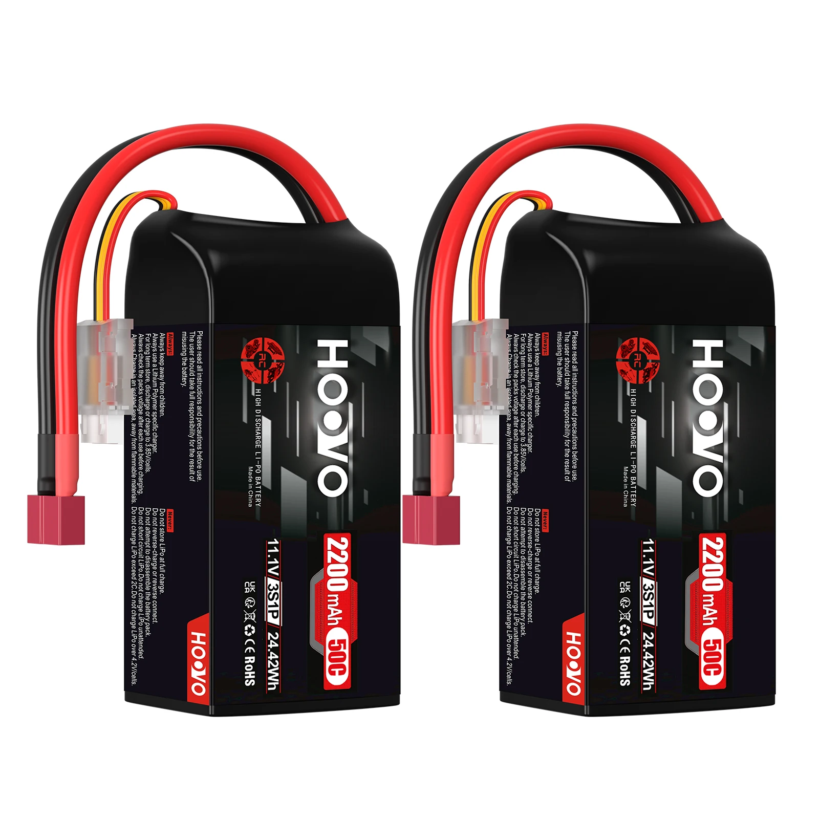 

HOOVO 2Pcs Lipo Battery 3S 11.1V 80C 2200mAh Lipo Battery Softcase with T Plug Connector for RC Quadcopter Helicopter Airplane