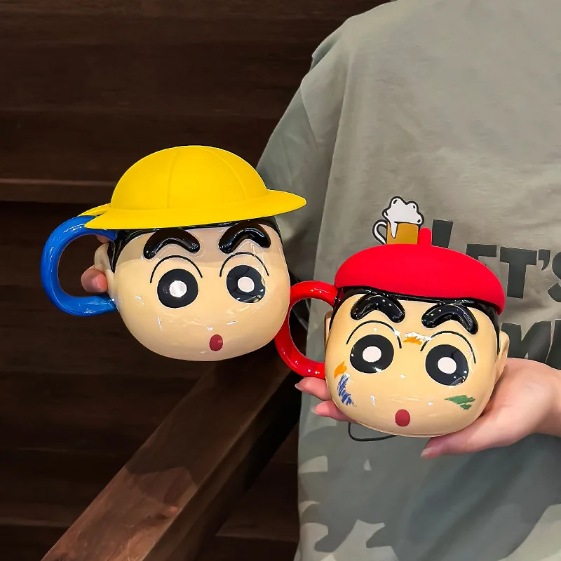 Cartoon Crayon Shin chan Mug Household Ceramic Children's Water Cup with Lid Cute High Temperature Resistant Coffee Cup