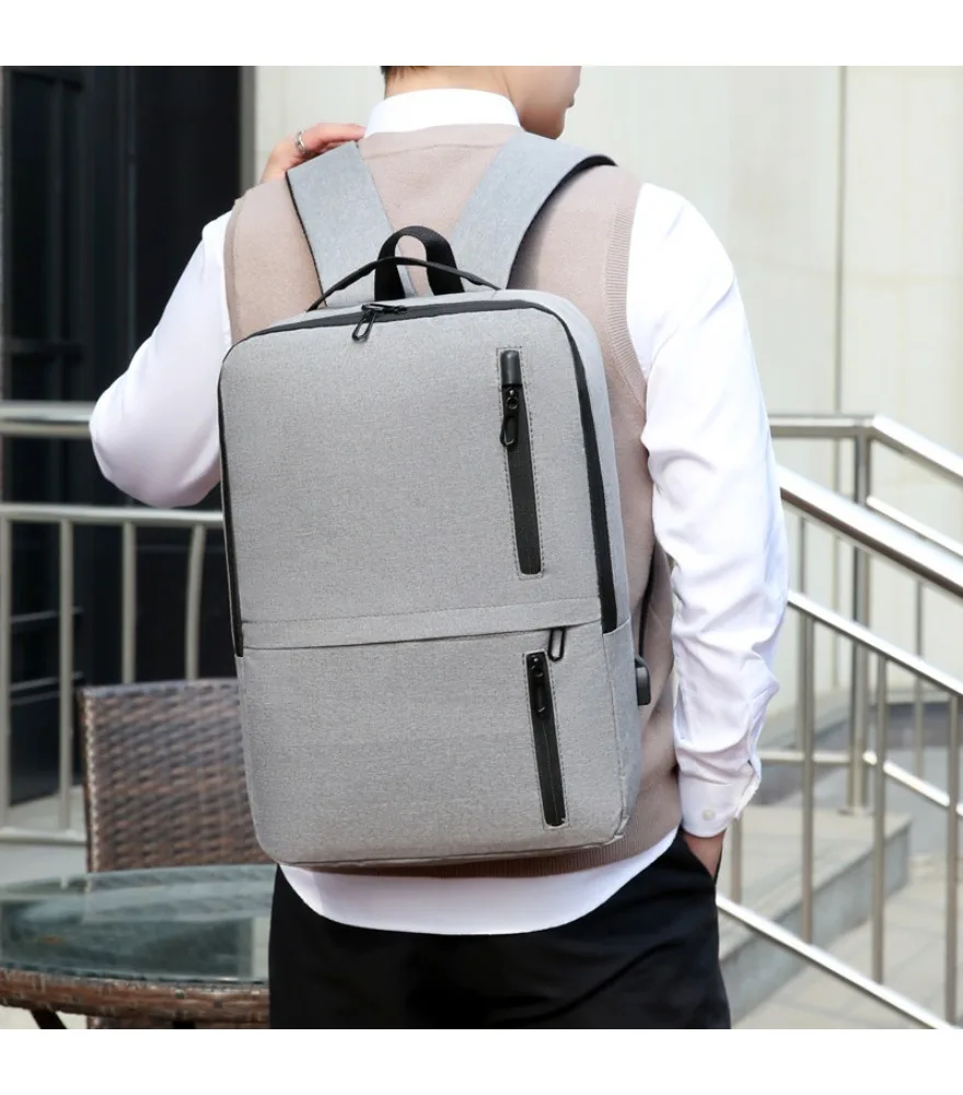 

Minimalist matte black men's laptop backpack anti-splash soft schoolbag for office workers and daily use