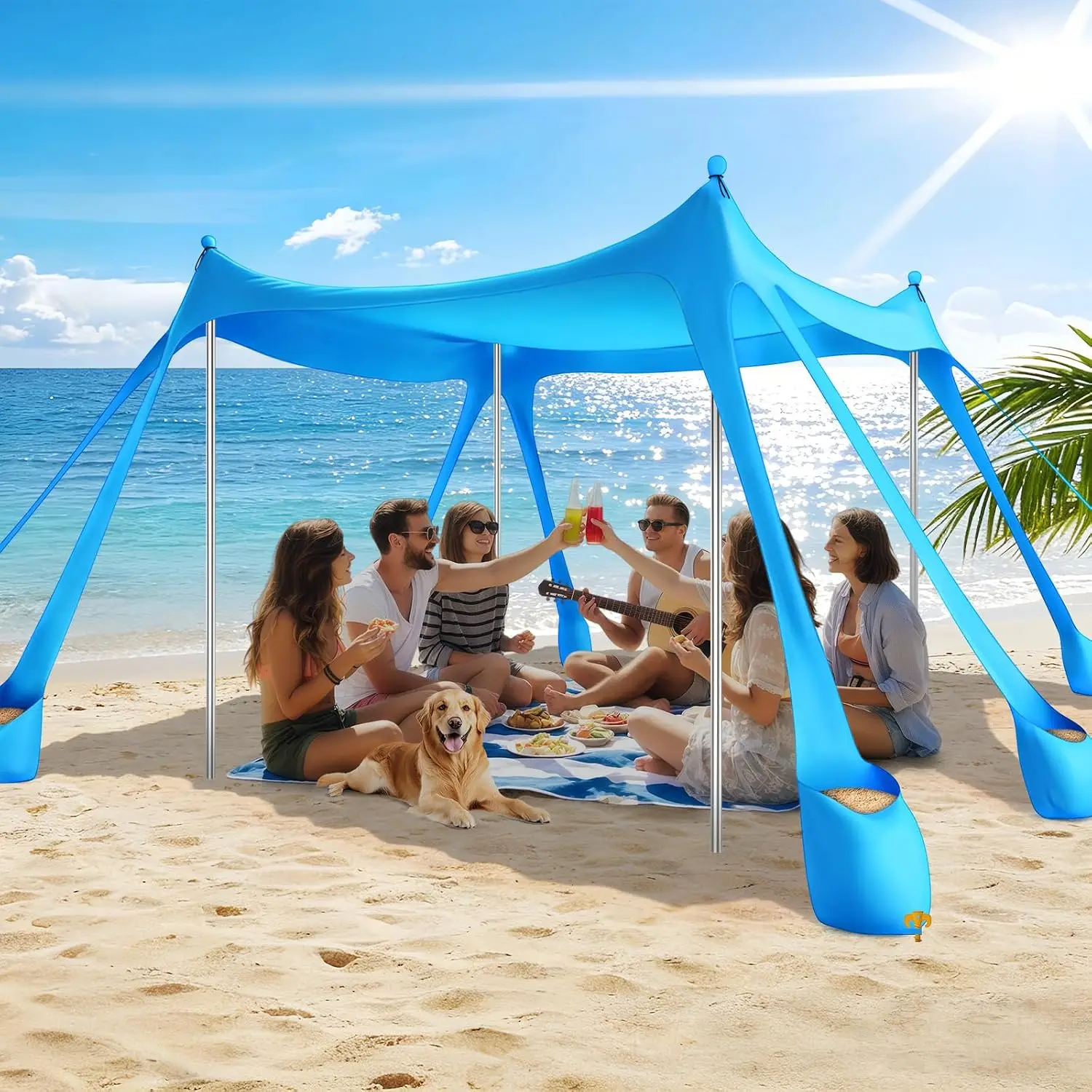 UPF 50+ Beach Tent Canopy 10x10 ft, Pop Up Sun Shade with 8 Sandbags, Windproof, Easy Setup for Camping & Beach