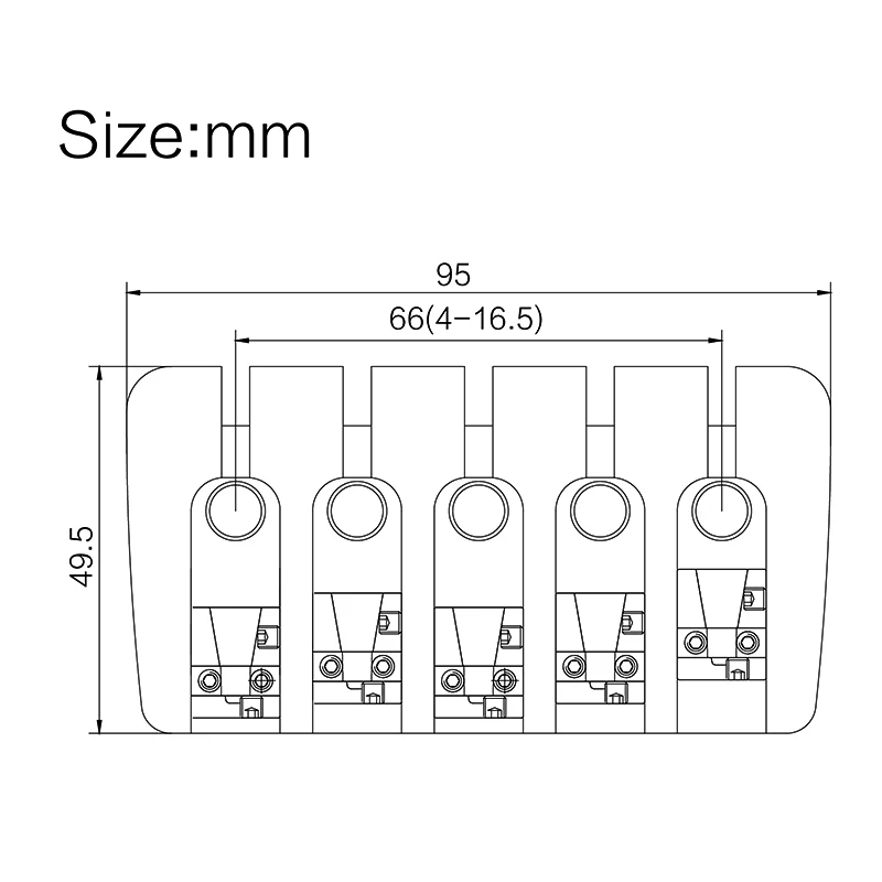 5-String Chunky Electric Bass Guitar Bridge 95x49.5MM Bottom Through String Spacing 16.5MM Bass Fixed Vintage Bridge