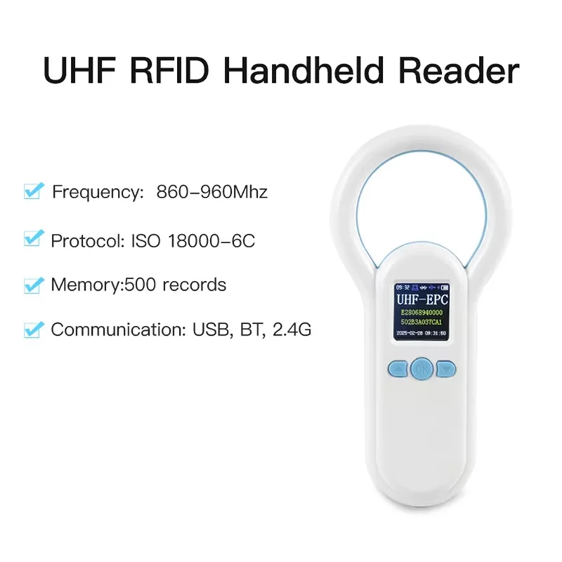

ABSQ-Pet UHF RFID Tag Reader 860-960Khz Handheld Microchip Scanner 2.4G USB BT Output Portability Supports Android Window