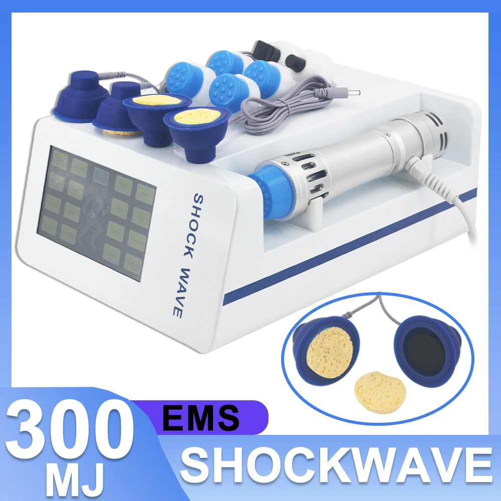 Máquina elétrica de terapia por ondas de choque 300mj, estimulação muscular para alívio da dor esportiva, equipamento de terapia por ondas de choque com 7 cabeças