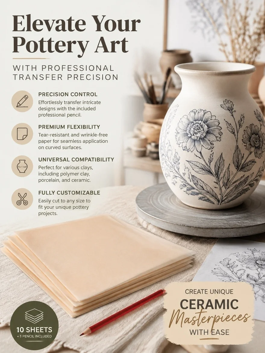 10Sheets Underglaze Transfer Paper Pottery Transfer Paper Flexible Tracing Sheets for Ceramics Polymer Clay Projects