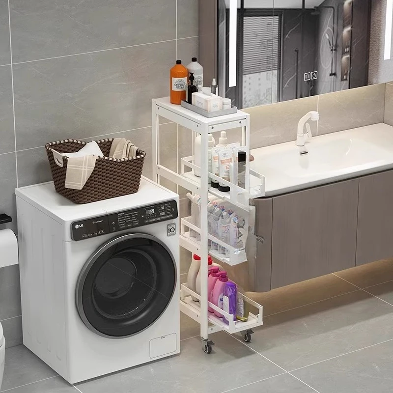 

Roller washing machine side rack, balcony crack storage rack, bathroom, bathroom, toilet floor-to-ceiling pulling shelf