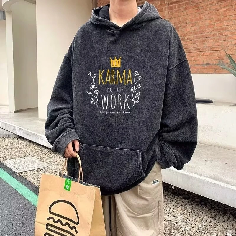 

2024 Hooded Washed Sweatshirt American Retro Trendy Brand Alphabet Print Loose Fit Hoodie for Women and Men Couples' Outerwear