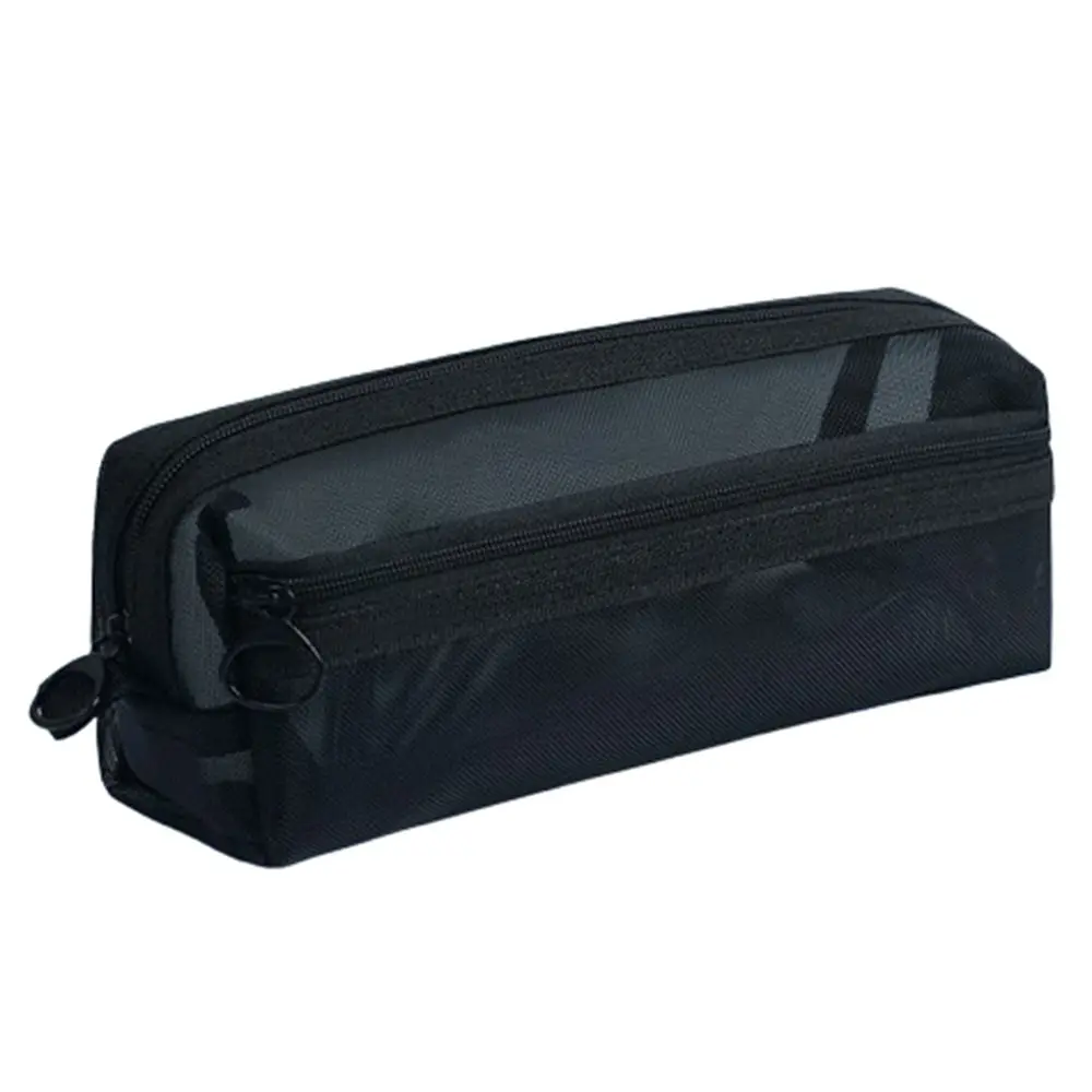 Double Layer Mesh Pen Bag Transparent Large Capacity Transparent Pencil Case Portable Multifunctional Stationery Storage Bag