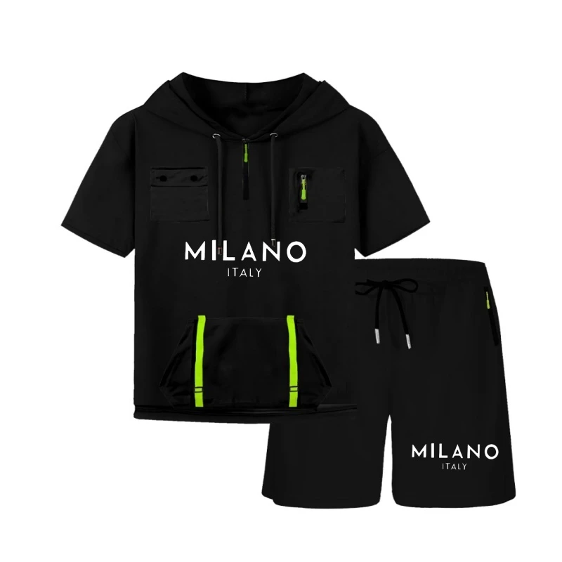 

2025Новая мужская летняя футболка с капюшоном, мужской повседневный модный топ, мужская футболка с коротким рукавом, толстовка с капюшоном, повседневная модная мужская футболка с коротким рукавом