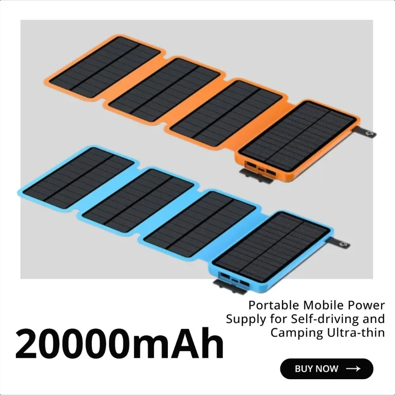 

Foldable Solar Power Bank Large Capacity 20000mAh Portable Mobile Power Supply for Self-driving and Camping Ultra-thin