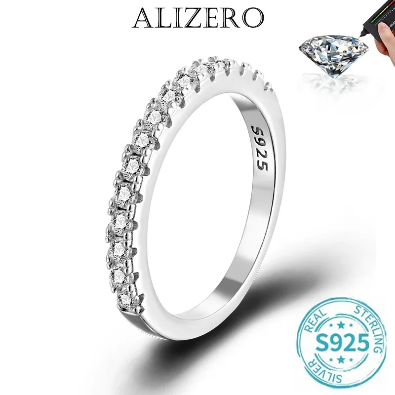 ALIZERO-Anillo de moissanita de Color D para mujer, sortija de boda de 1,5mm con GRA, Plata de Ley 925 chapada en oro blanco de 18k, joyería fina