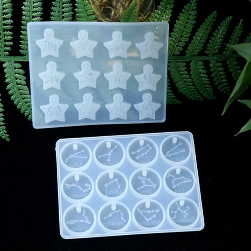 12 Zodiac Constellation Resin Molds Round Star Zodiac Sign Epoxy Silicone Casting Mould for DIY Jewelry Crafts Making Supplies