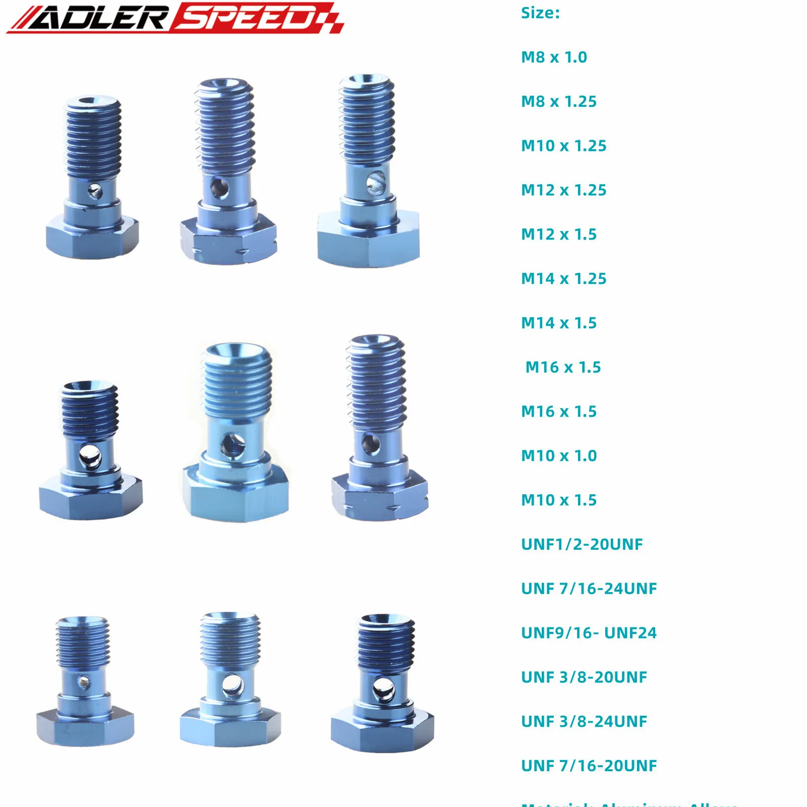 

ADLERSPEED M8x1.0mm /M10x1.25mm /M12x1.5mm /UNF 3/8-20UNF Aluminium Single Banjo Bolt Blue