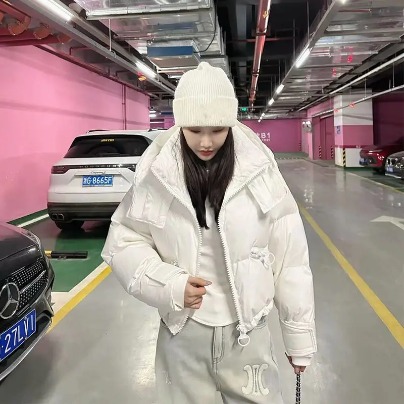 

Женская зимняя свободная куртка-пуховик в корейском стиле с капюшоном, укороченная, для миниатюрных женщин, премиум-класса, на хлопковом наполнителе