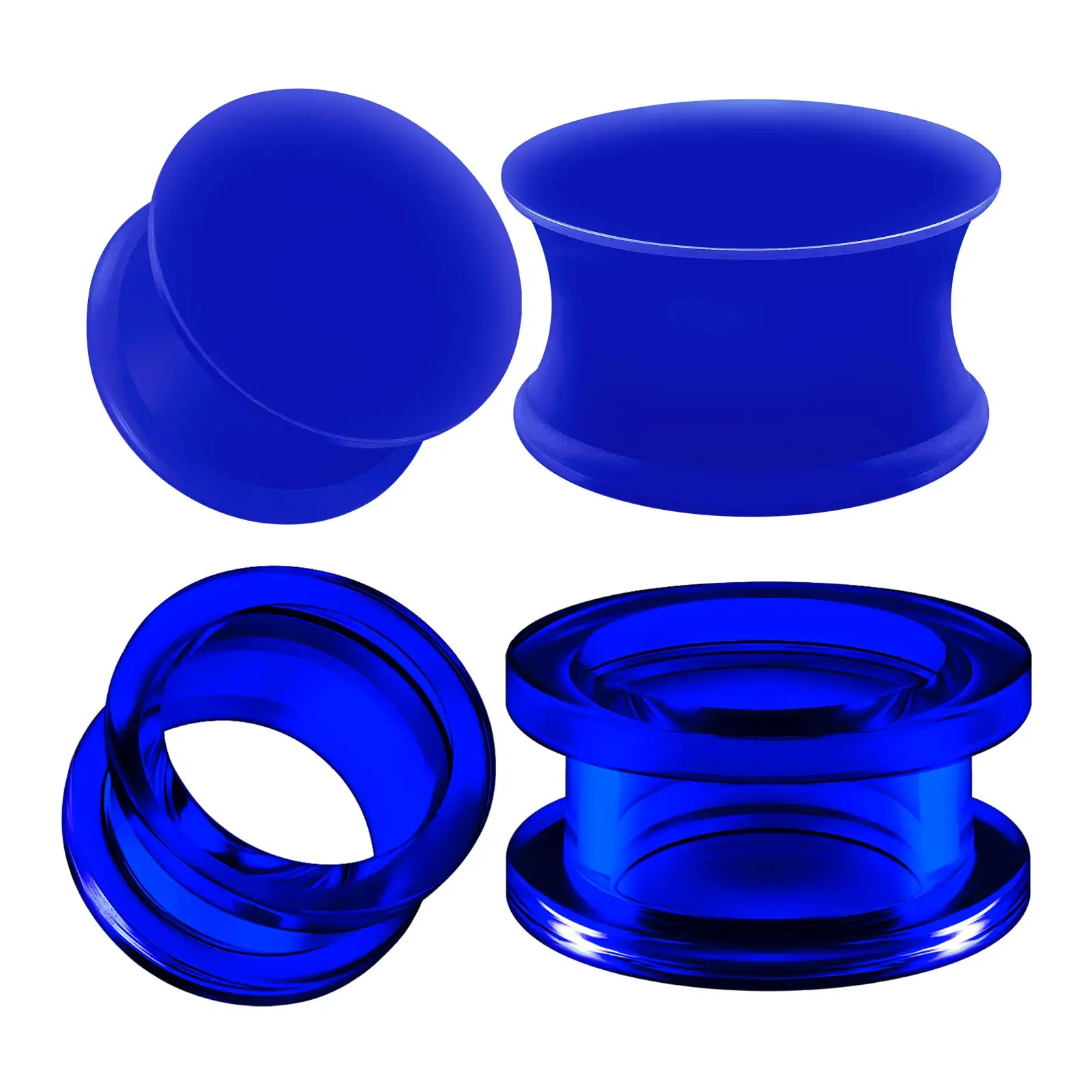 1 Pair Blue Silicone Double Flared Saddle Piercing Jewelry Stretcher Ear Plugs Earring Lobe Acrylic External Flesh Tunnel 3-20mm