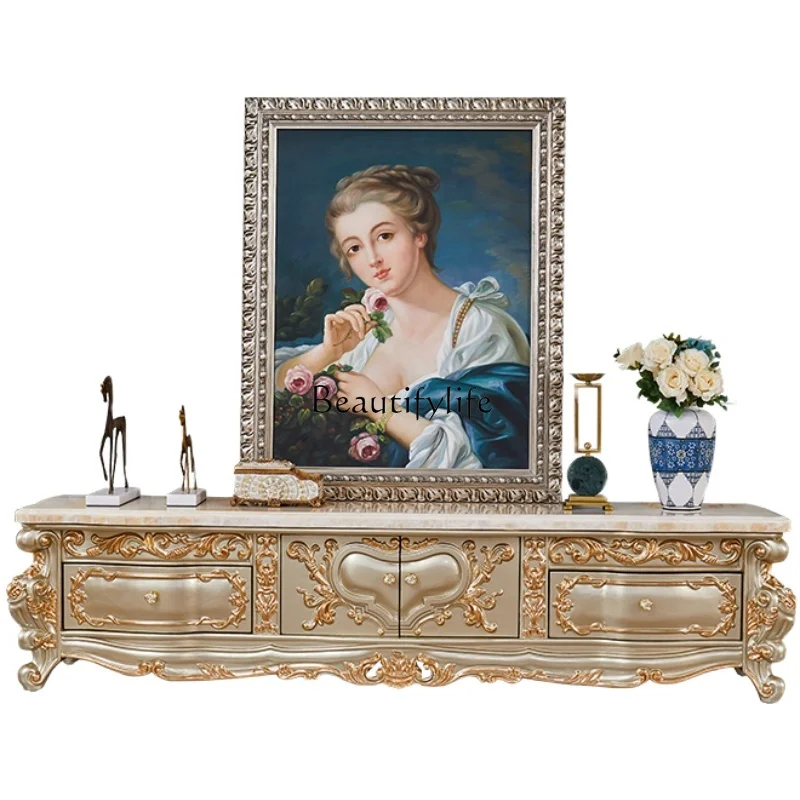 

European solid wood coffee table TV cabinet high-end marble video cabinet luxury
