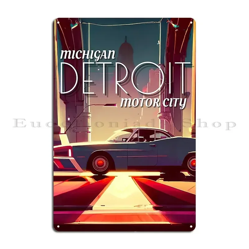 Detroit Motor City Retrofuturism Metal Signs Bar Cave Cinema Living Room Wall Mural Character Tin Sign Poster