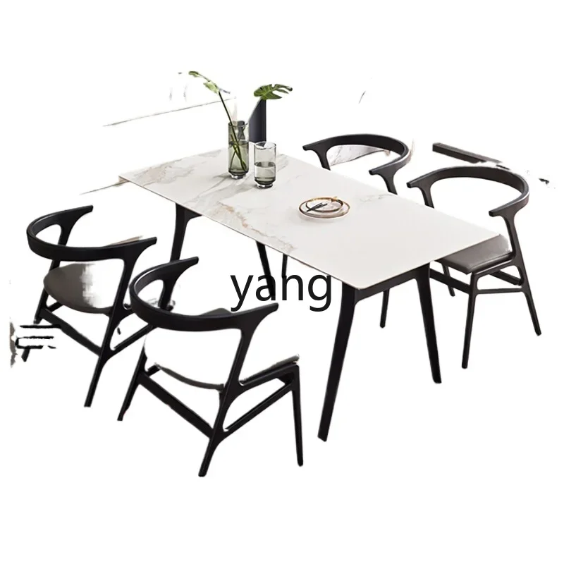 Lmm rock slab dining table rectangular household small apartment simple marble table and chairs