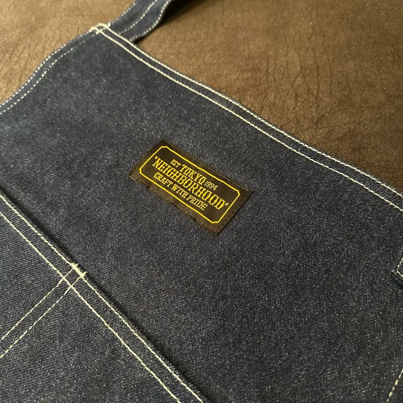 NBHD Vintage Washed Denim Fabric Monogram Print Coffee Shop Workwear Cargo Apron Craftsman Cover-Up