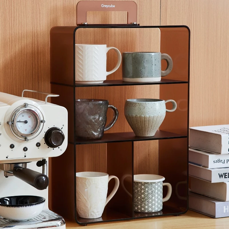 W28 - multi-tier cup display rack, modern minimalist decorative storage shelf, home tea cup and coffee cup organizer