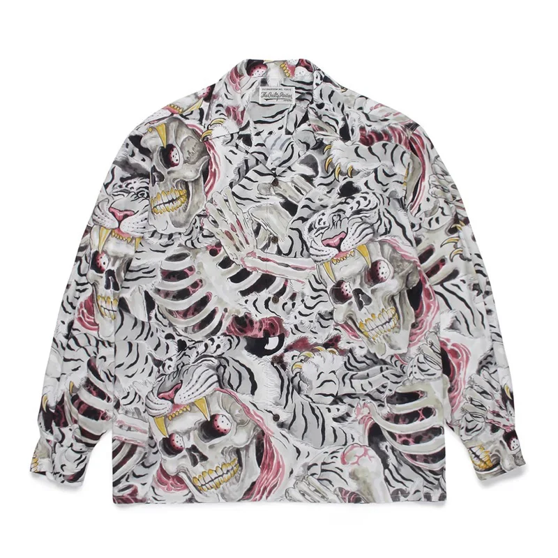 

Autumn Men Woman 1:1 Casual Tiger Skull Pattern WACKO MAR Shirt New Arrived All-match Single Breasted Long Sleeve