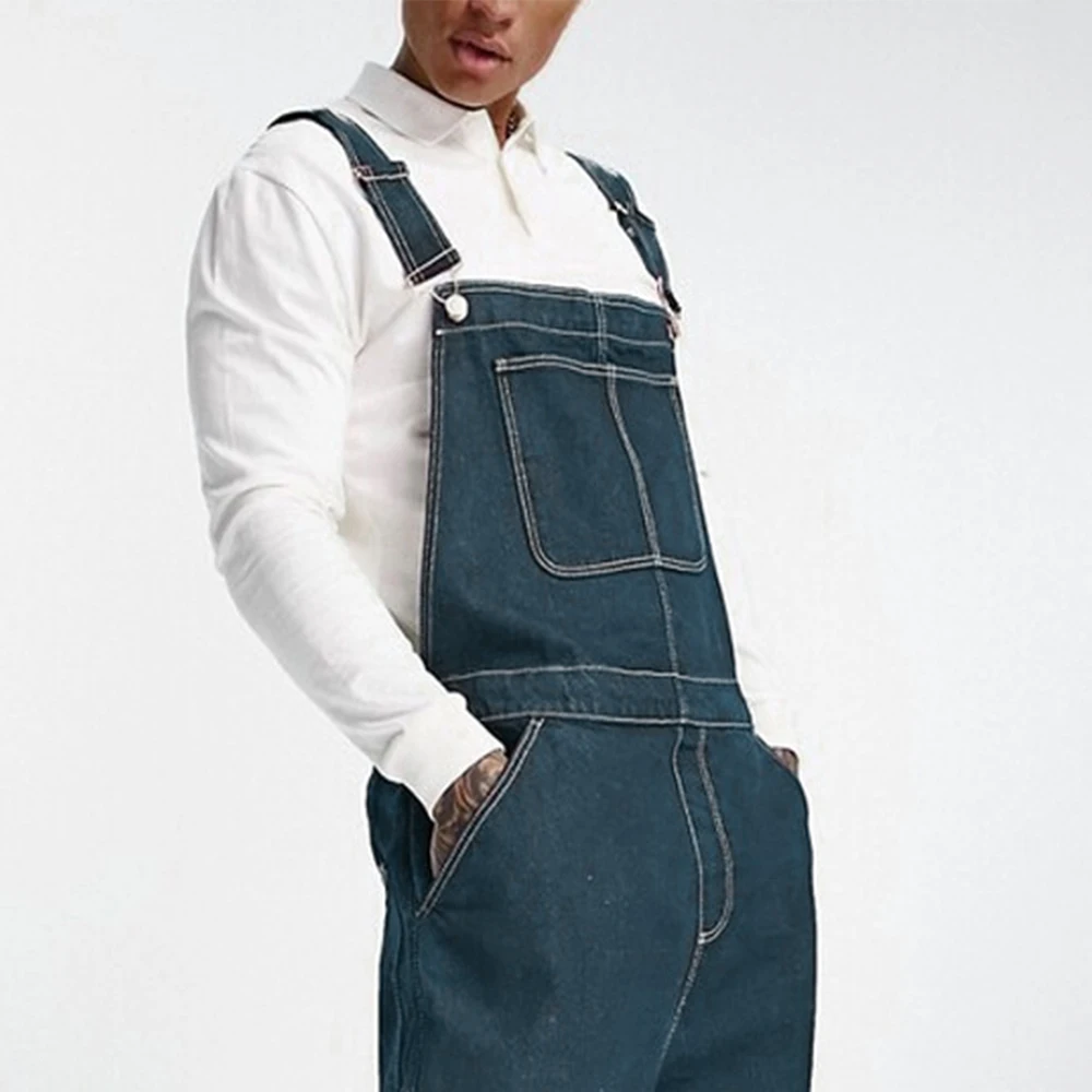 Men\'s Suspenders American Retro Denim Overalls Bibs Wear-Resistant Slash Pocket Baggy Jumpsuit for Men Streetwear Wide Leg Jeans