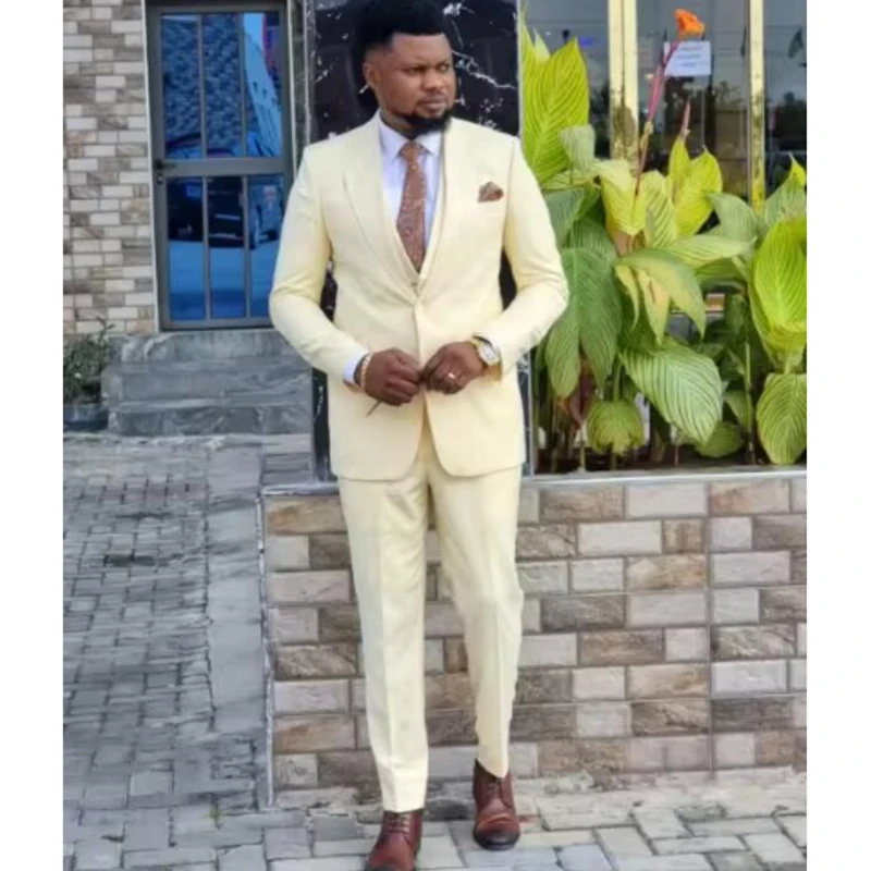 

Yellow 3 Piece Men Suits Costume Homme Notched Lapel Wedding Groom Prom Party Blazer Sets Trajes De hombre Bespoken Men Clothing