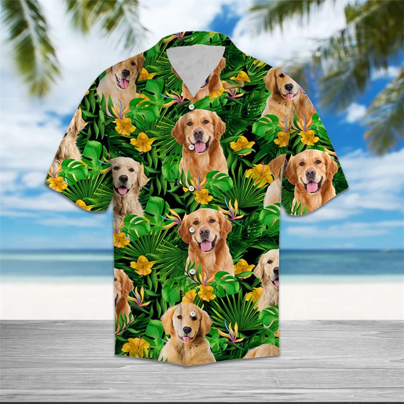 

Cute Golden Retriever Pattern Hawaiian Shirts Summer Casual Dog Lover 3D Printed Shirt Loose Breathable Daily Wear Unisex Blouse