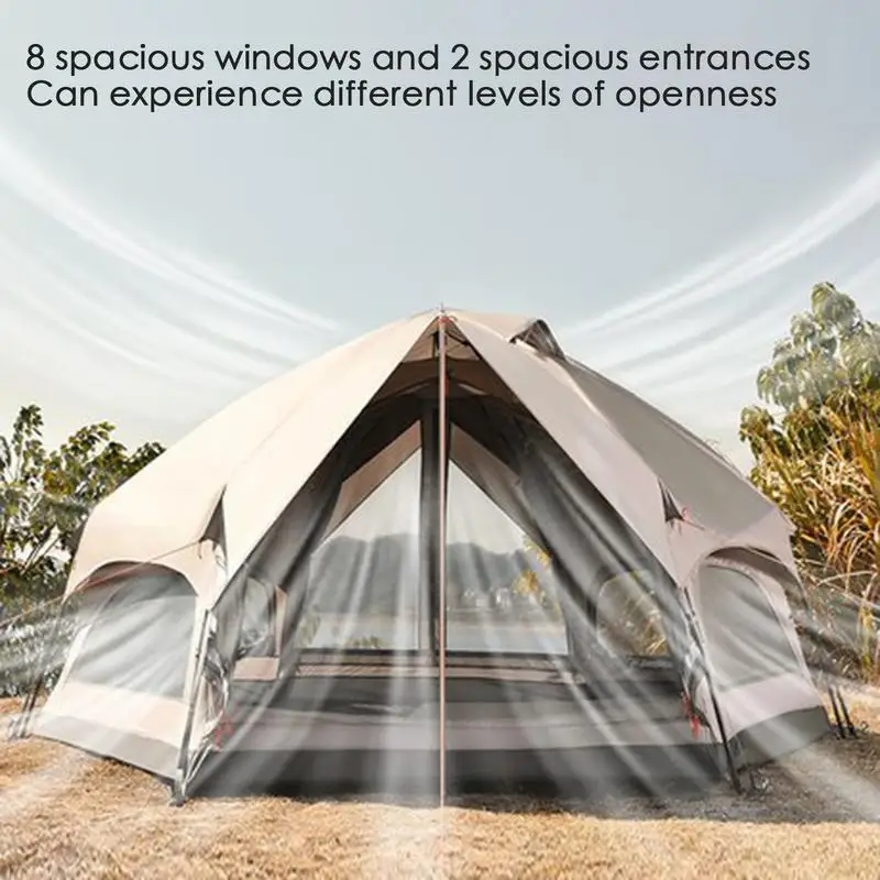 Camping Automatic Tent Folding 2 Doors Tent Double-layer Family Tent Picnicking Tent Windproof Rainproof Sun Shelter For Camping