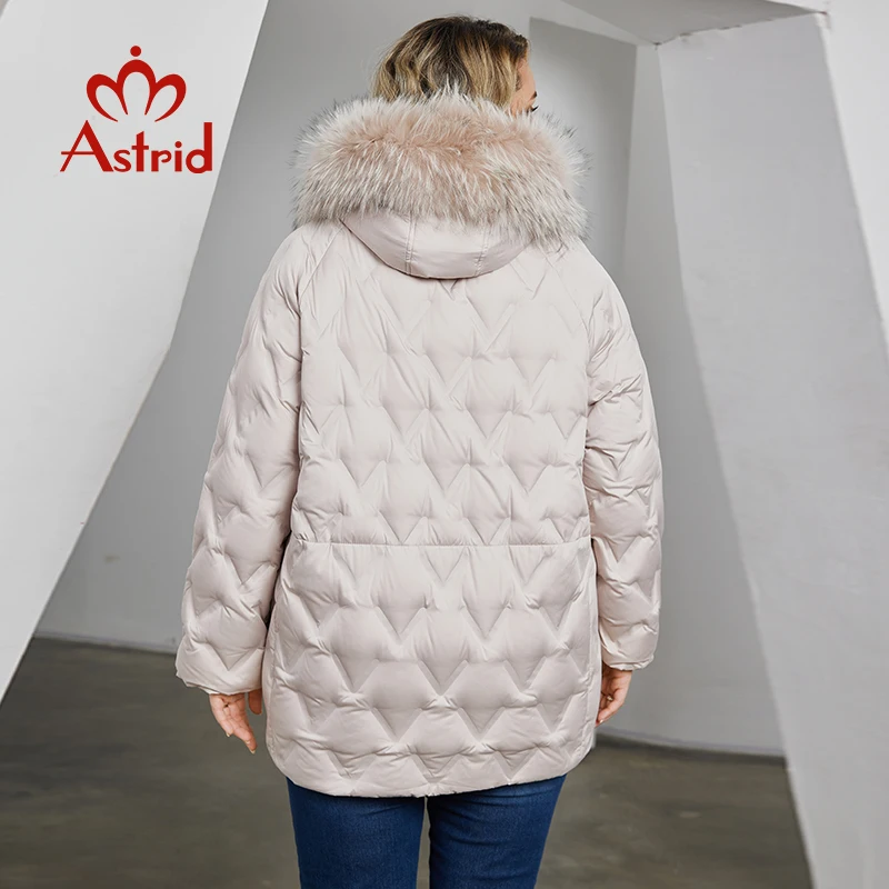 Astrid Women\'s Jacket Winter 2023 Plus Size Down Jackets Big Fur Collar Hooded Coat Women Parka Embossing Female Clothing 10526