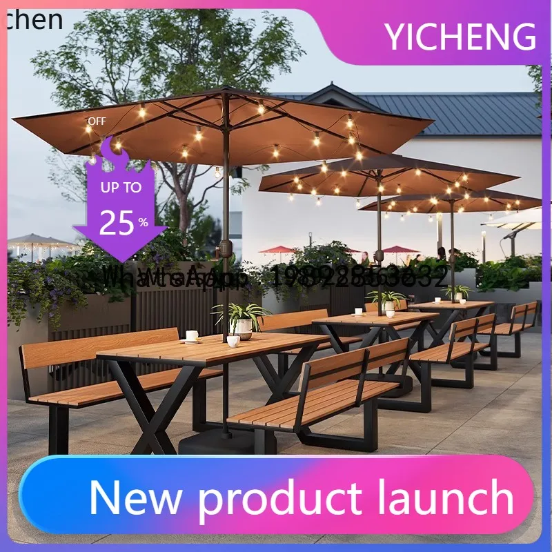 a7 Hotel Scenic Outdoor Square Leisure Table and Chair Combination Cafe Restaurant Umbrella One-piece Dining Table and Chair