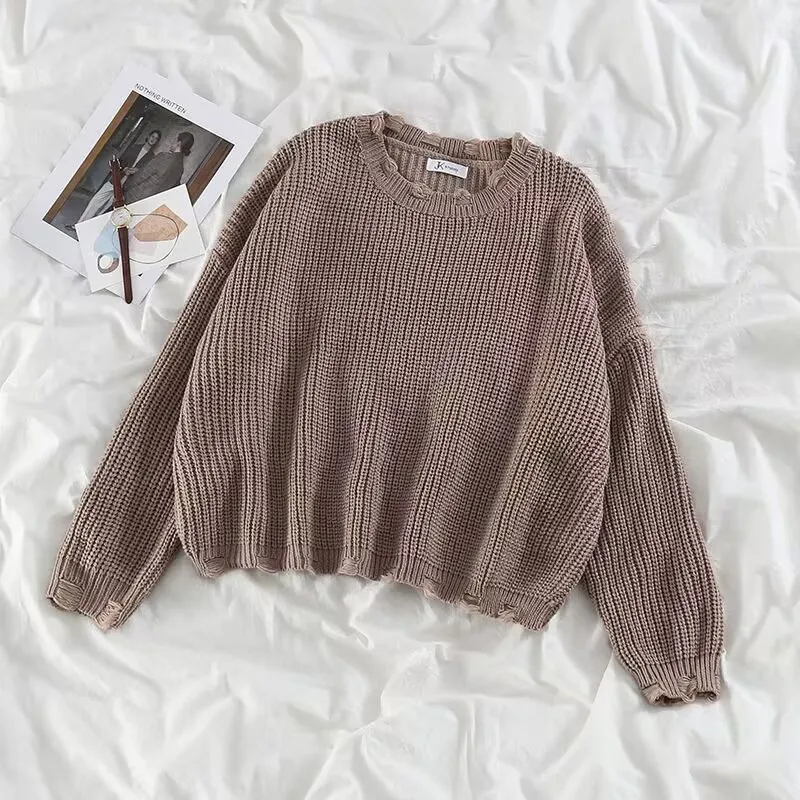 Preppy Vintage Sweater Two-piece Set Women\'s Loose Knit Pullover Autumn High Waist Coffee Plaid Skirt Gentle Girly Suit