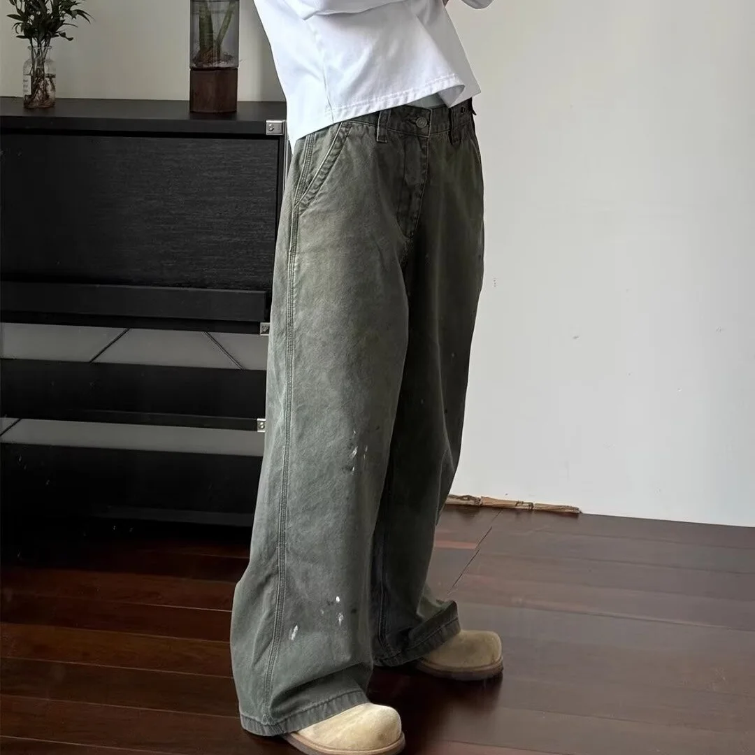 

Ретро американские прямые брюки для похудения с прямыми штанинами, осенняя свободная уличная одежда, широкие повседневные брюки