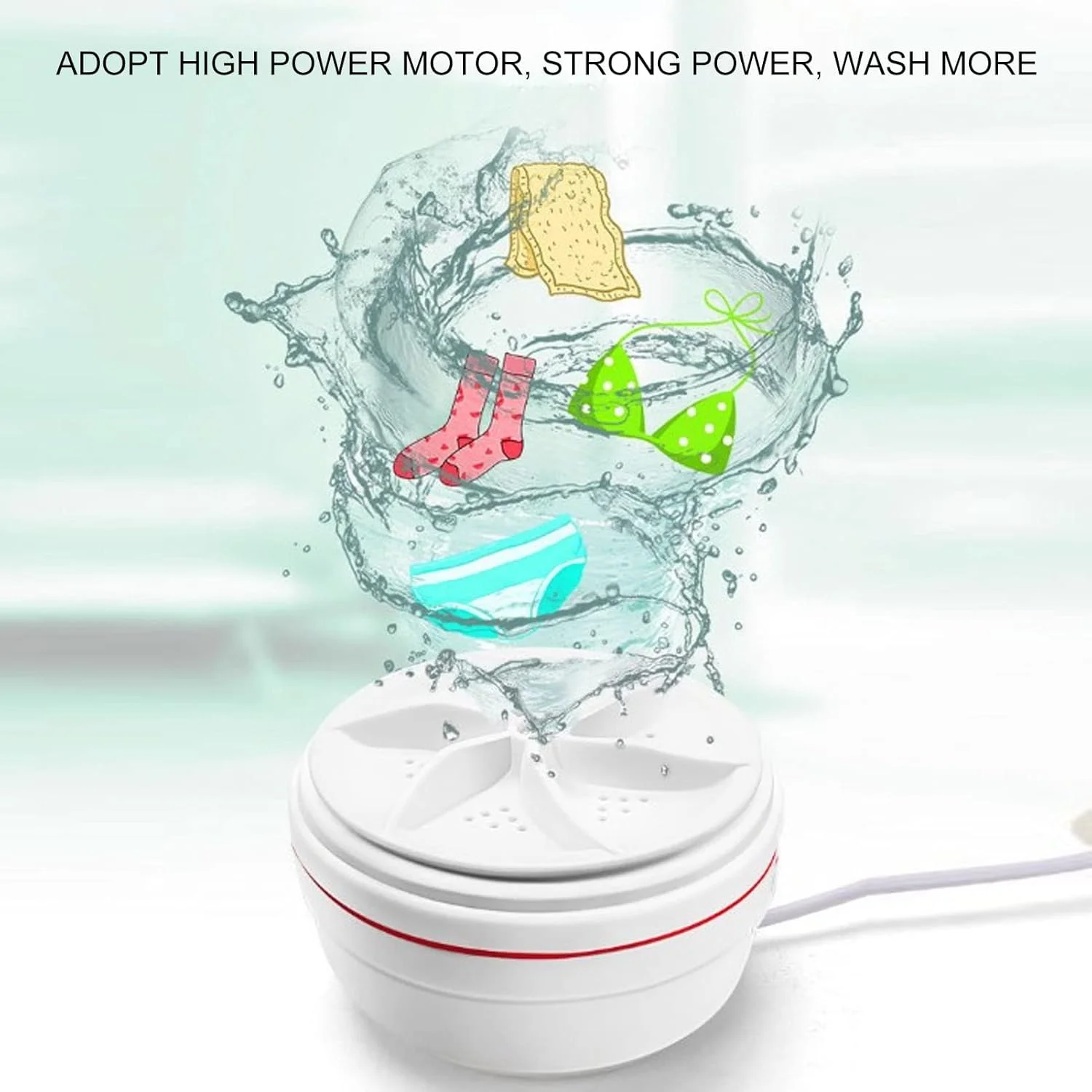Travell Washer, Mini Washing Machine USB Portable Turbine 60W Laundry Tub Travel Washer  Plug 100\u2011240V for Socks Underwear