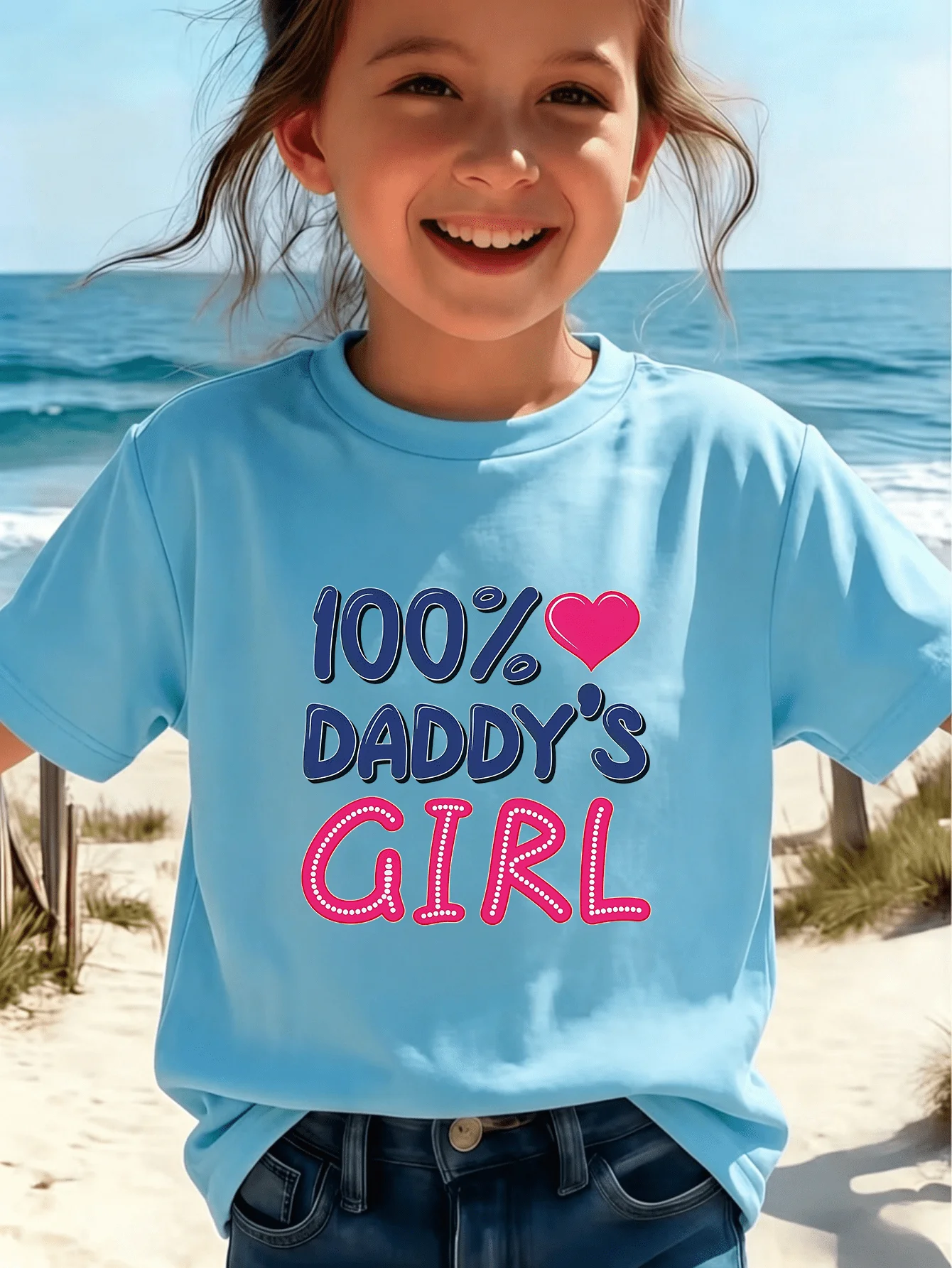 100 Percent Daddys Girl Heart Letter Print Kids T Shirt Girls Parent Child Matching Cotton Casual Short Sleeve Basic Daily Tees