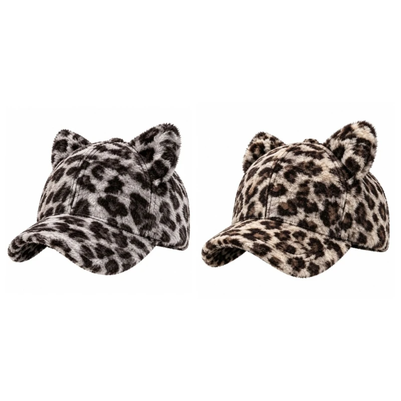 Fuzzy-Looking Baseball Cap with Dimensional Ear Accents, Spotted Pattern, and Fabric Construction for Seasonal Styling