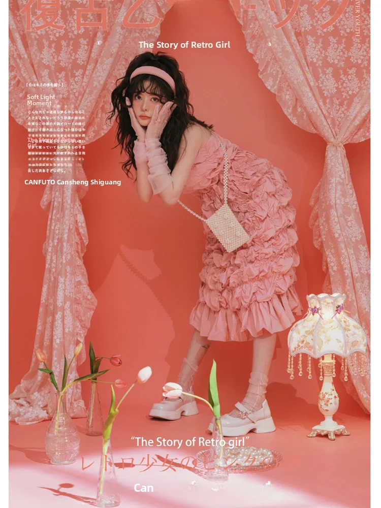 

Sweet Pink Bridesmaid Dress Photography Studio Artistic Portrait Clothing Personal Photography Stylish Pleated Gown