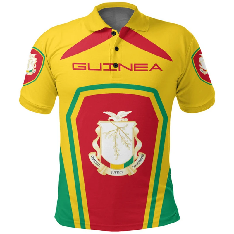 Guinea 3d Print Flag Polo Shirt For Men GN National Emblem Tee Shirts Summer Casual Street Lapel Short Sleeve Tops Loose Shirts