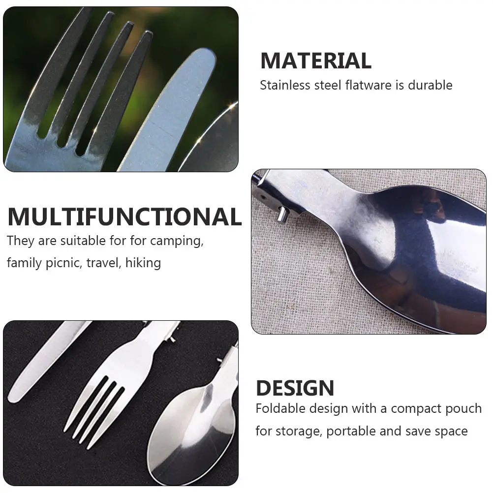 

2 Sets Folding Cutlery Stainless Steel Spoons Forks Tableware Foldable Camping Travel