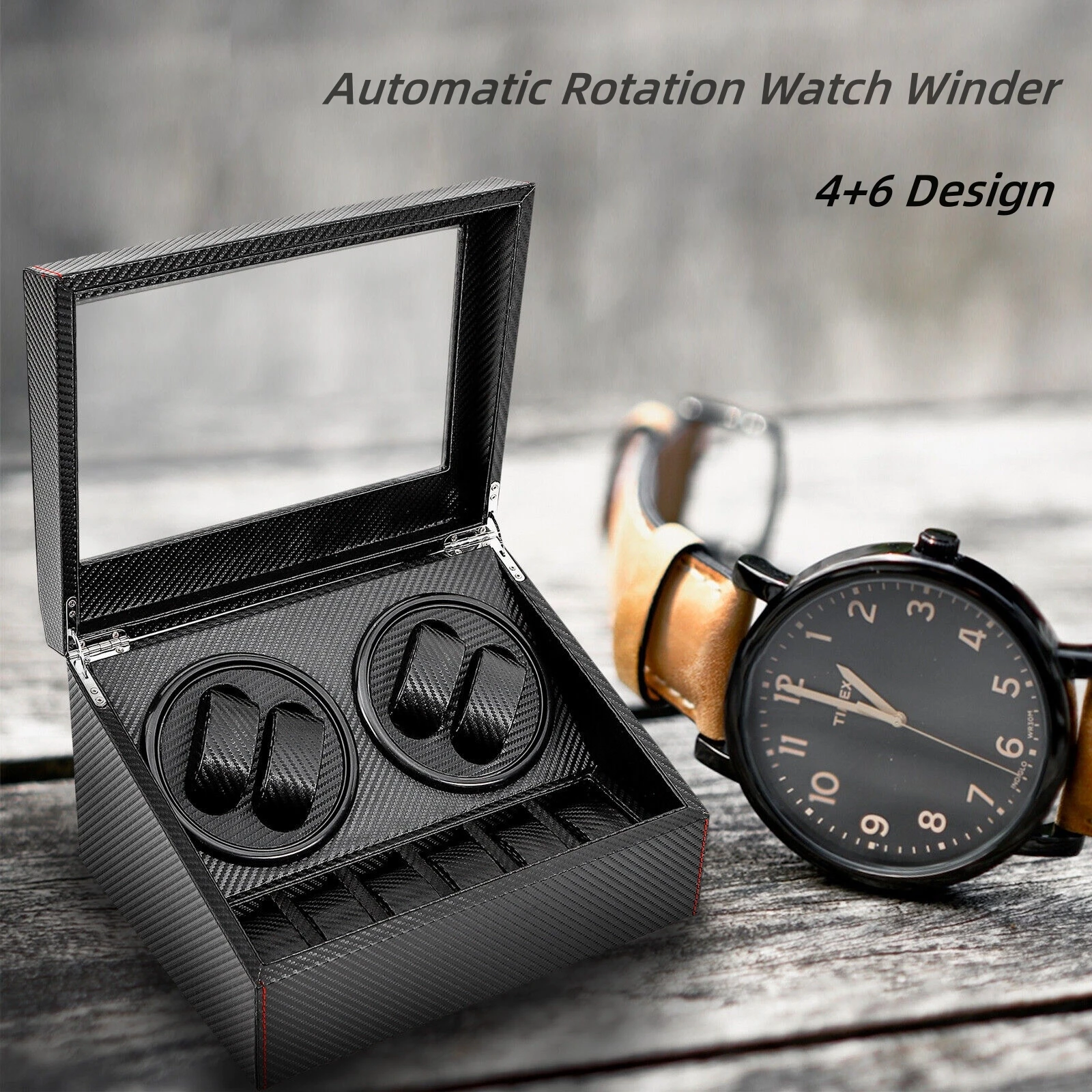 

4+6 Automatic Rotation Electric Watch Winder Display Case Carbon Fiber Watch Display Storage Box