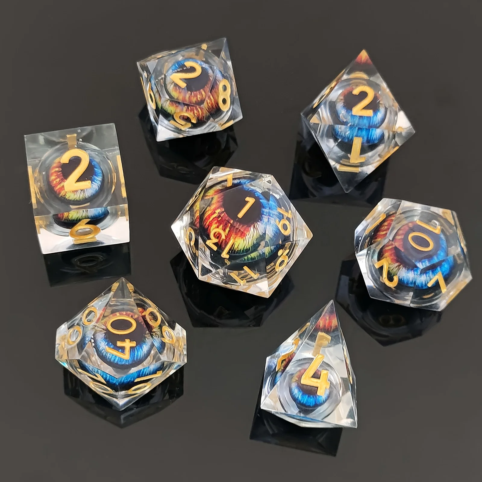 

7Pcs Set D20 Dice Sharp Angle Dragon Eye Dice Polyhedral Geometric Numbers Suitable for DND Desktop Games