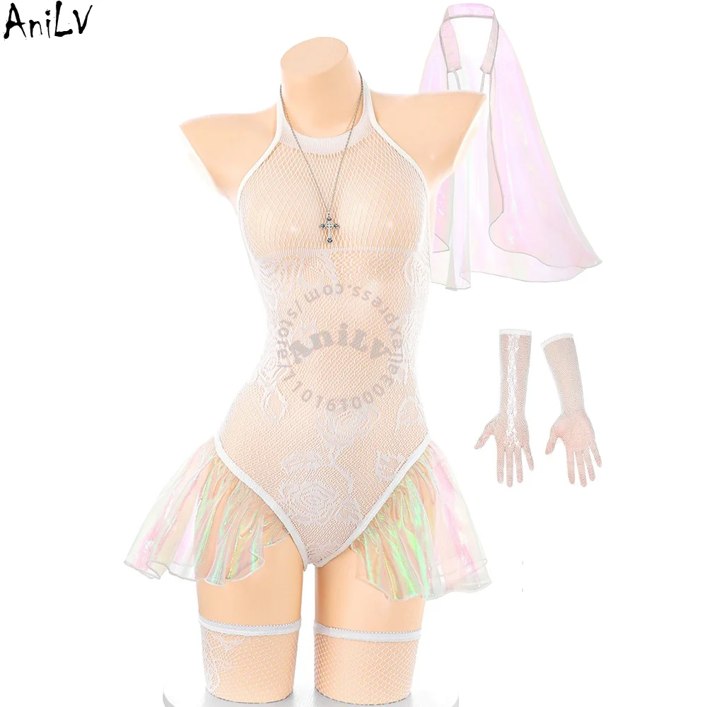 

AniLV Anime Girl Group Stage Performance Uniform Sexy Lingerie Women Bridal Laser Veil Bodysuit Pajamas Erotic Costumes Cosplay