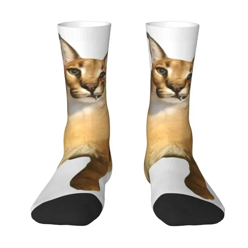 Floppa Smile Men's Crew Socks Unisex Cute 3D Printed Caracal Cat Meme Dress Socks