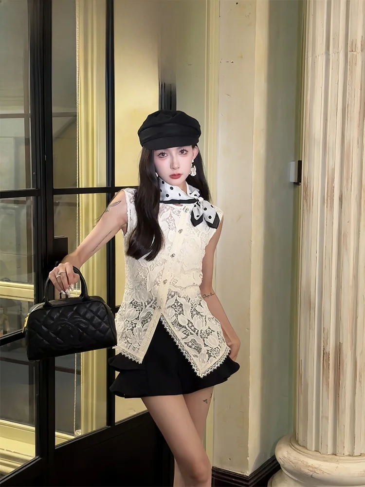 

Оригинальный жилет PITAO с вырезами, модный летний винтажный женский комплект из полиэстера с пуговицами, весенне-летний наряд