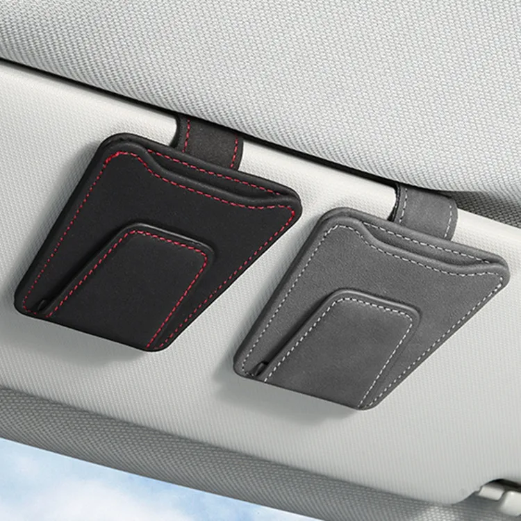 

Sun Visor Car Glasses Storage Box Suede Leather Sunglasses Bracket Universal Car Card Ticket Holder