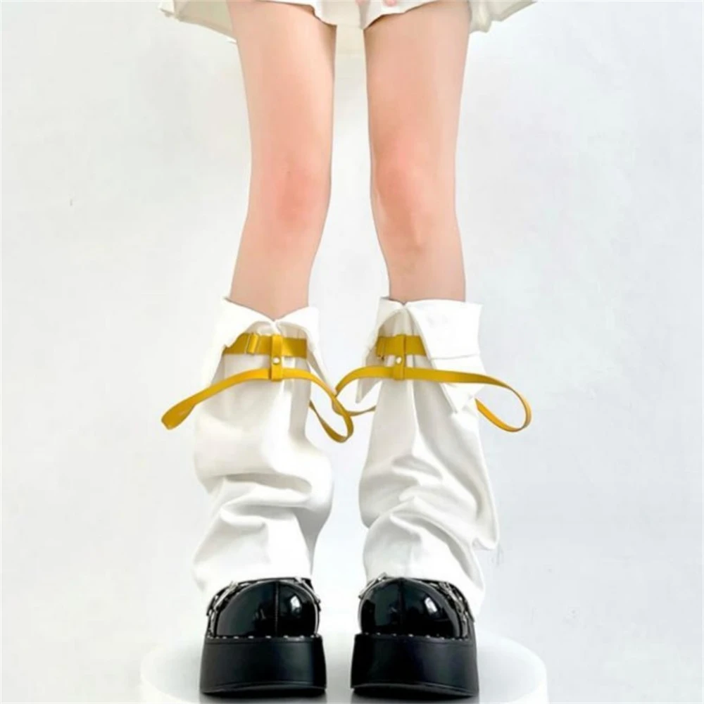 Autumn Winter New Wide-leg Socks Female Belt Buckle Japanese Lolita Stockings Girls Y2K Bandage Leg Warmers Gothic Boots Covers