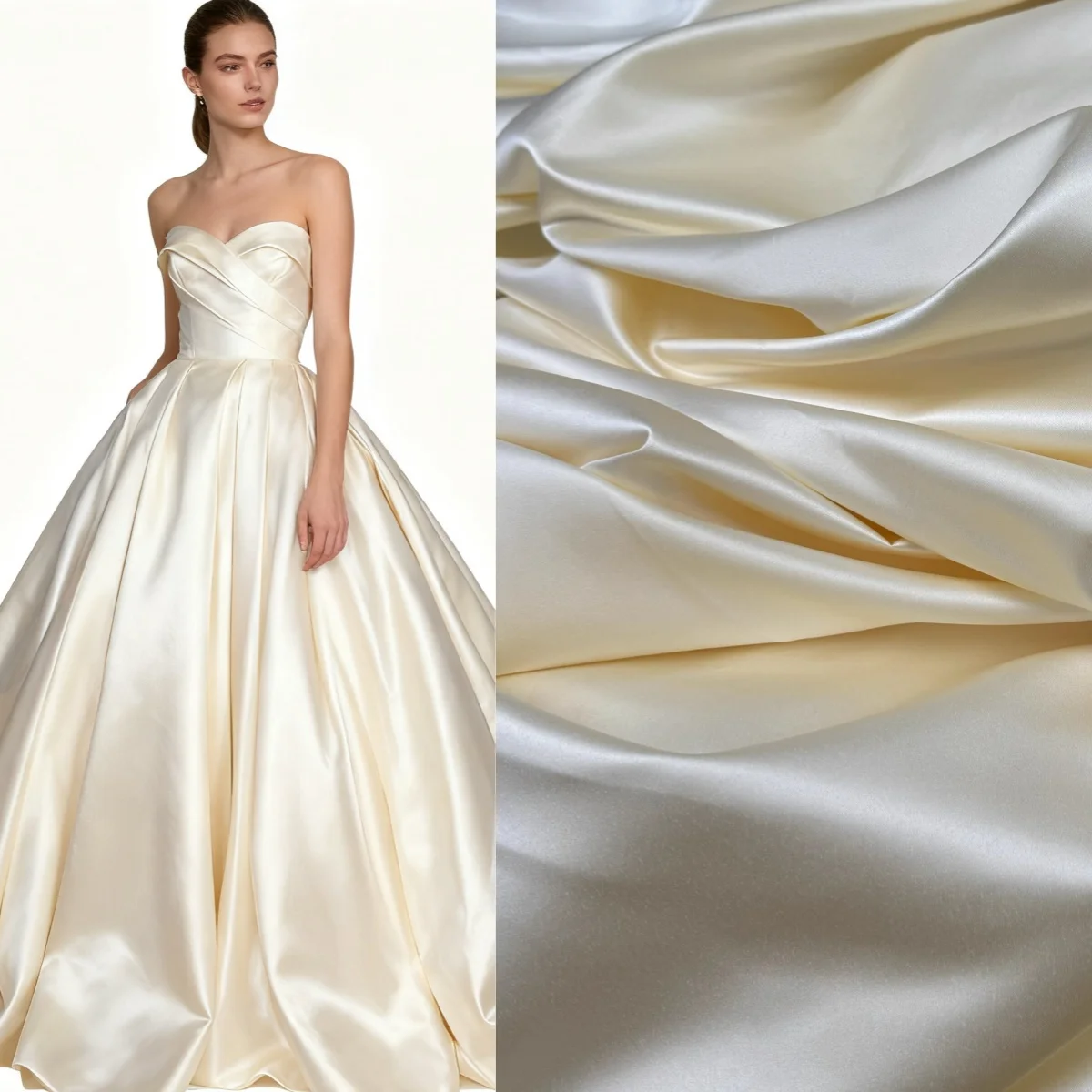 Premium Champagne Thick Satin Sewing Wedding Dress Handmade DIY Material Clothing Fabric Solid Color Background Fabric